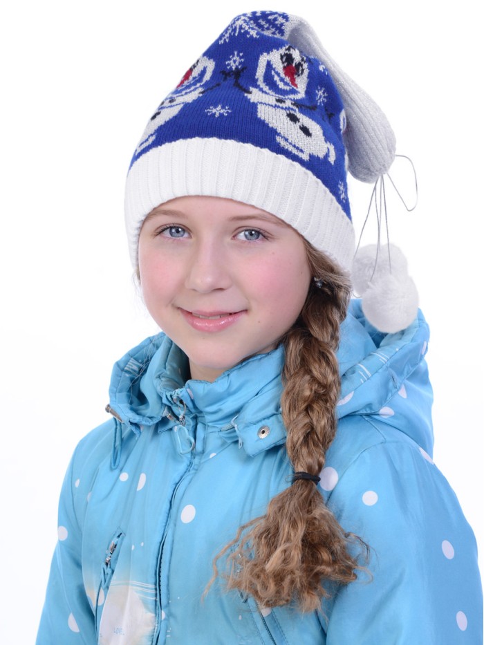 Новогодняя шапочка "Снеговик" цвет синий ТД-132