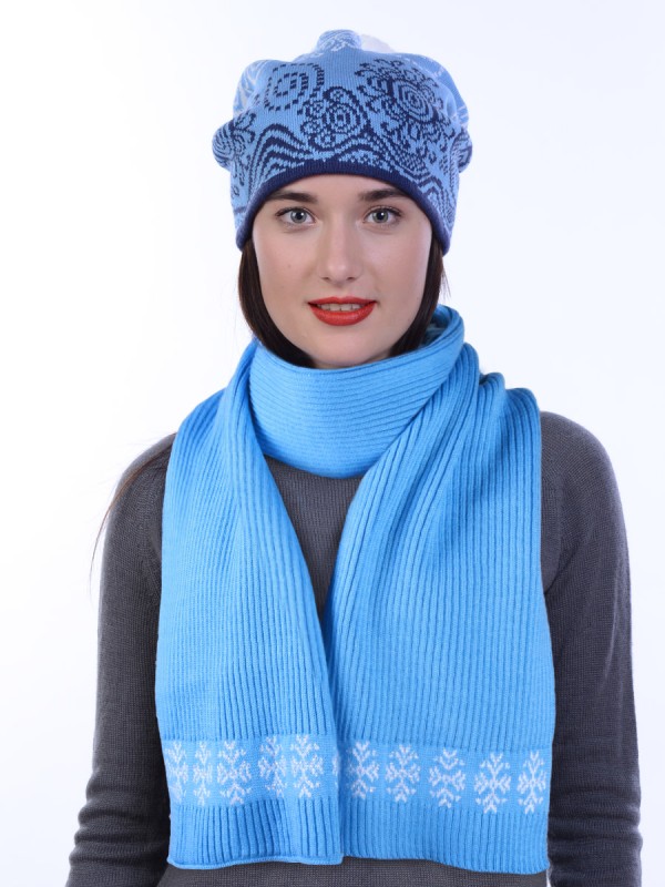 Шарф со снежинками цвет голубой ТД-16А