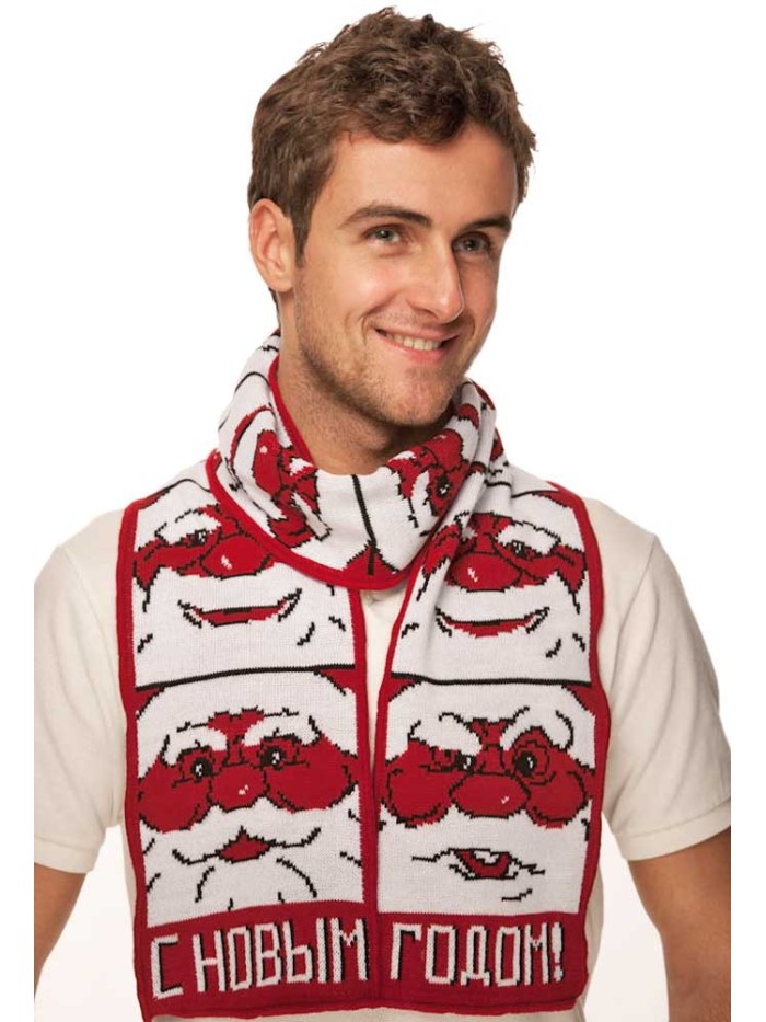 Новогодний стилизованный шарф "Дед мороз" цвет красный ТД-212А