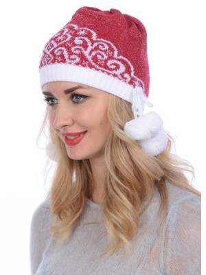 Новогодняя шапочка"Снежка" цвет красный ТД-230