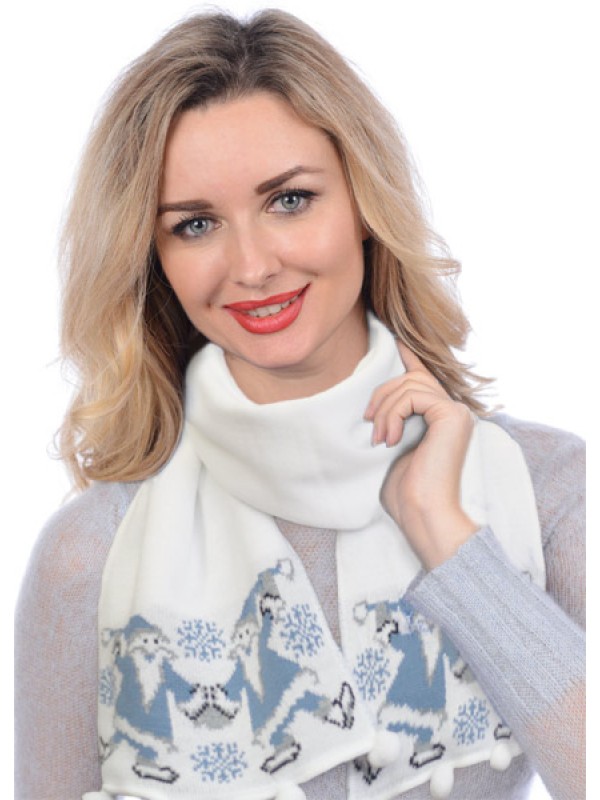 Новогодний шарф "Снеговик" цвет белый-голубой ТД-284А