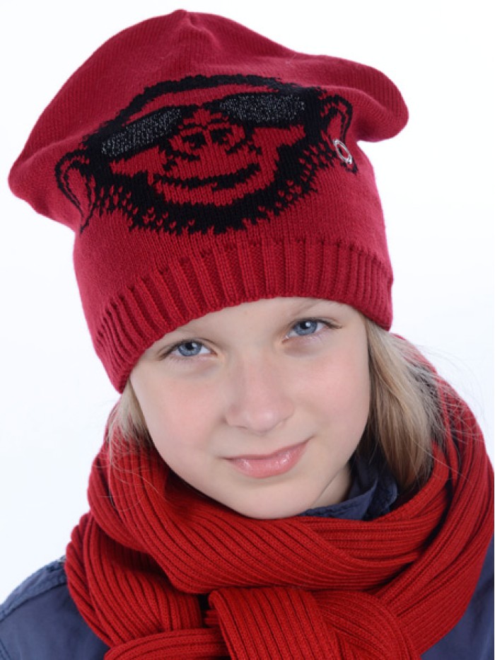 Двойная шапочка "Обезьянка"цвет красный ТД-396