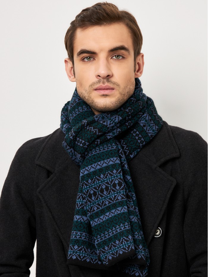 Шарф черный-джинсовый-изумрудный цвет ТД-433/1А