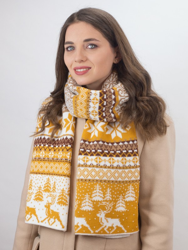 Шарф молочный-горчичный-бежевый цвет ТД-433А