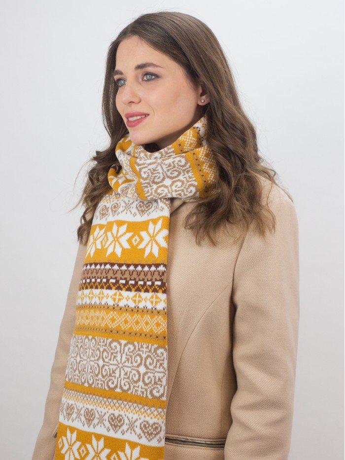 Шарф молочный-горчичный-бежевый цвет ТД-433А