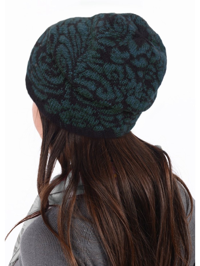 Нежная шапочка с изысканным рисунком цвет черный-морская волна ТД-442