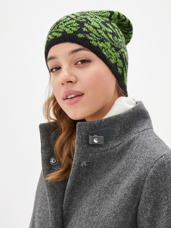 Нежная шапочка с изысканным рисунком цвет черный-травяной-зеленый ТД-442