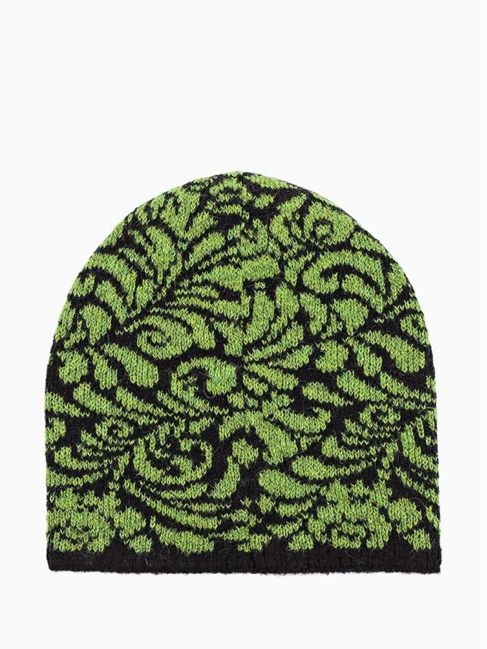 Нежная шапочка с изысканным рисунком цвет черный-травяной-зеленый ТД-442