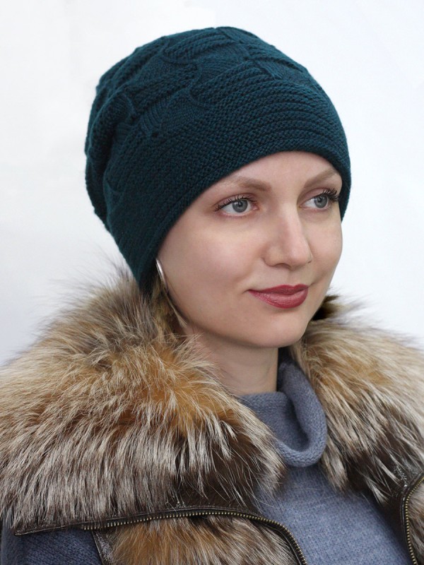 Двойная шапочка с геометрическим рисунком цвет изумрудный ТД-445Б