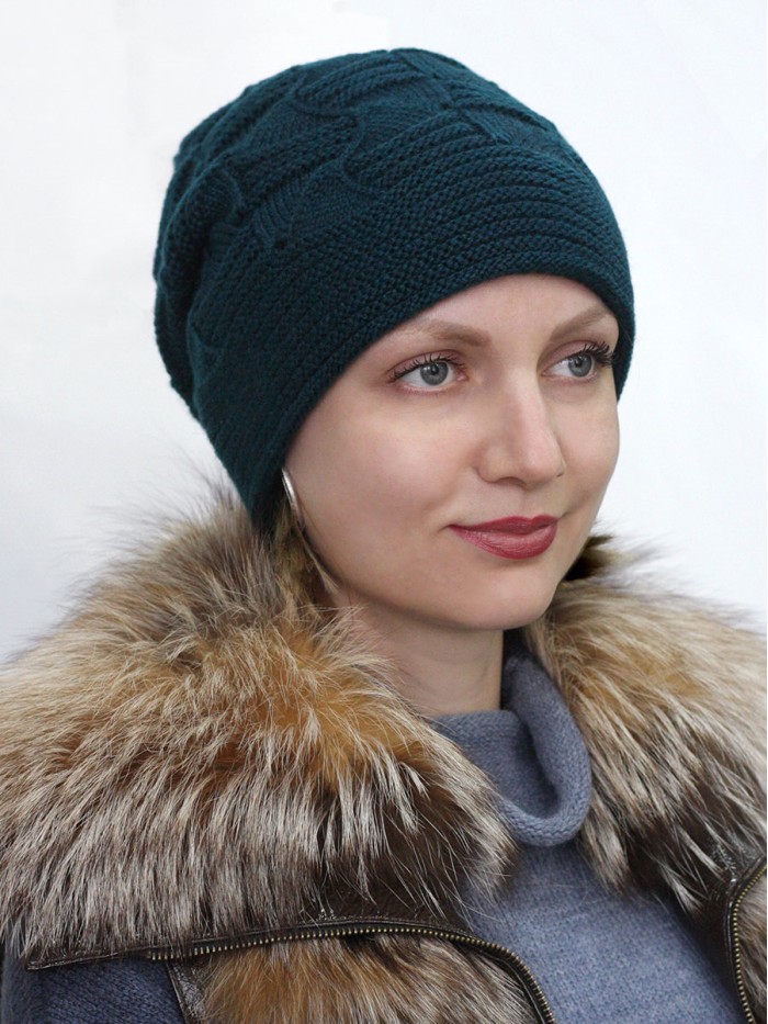 Двойная шапочка с геометрическим рисунком цвет изумрудный ТД-445Б