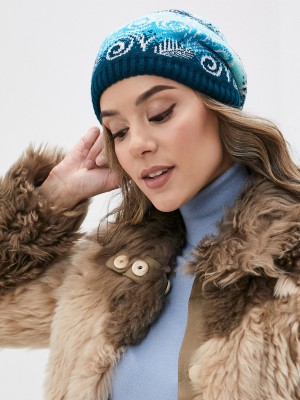Двойная шапочка с помпоном цвет морская волна  ТД-458