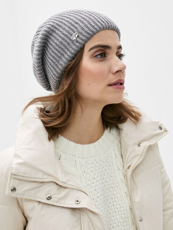 Двойная шапочка вязаная цвет серый ТД-468