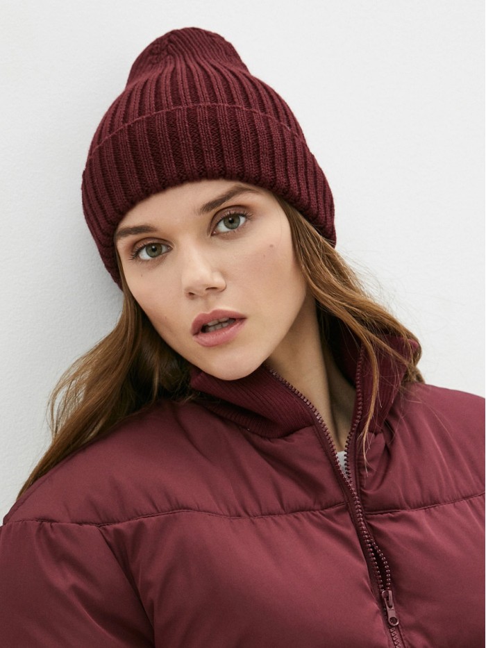 Шапочка бини с отворотом цвет бордовый ТД-471