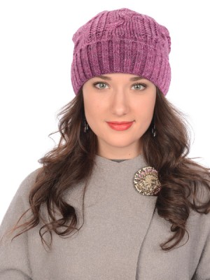 Утепленная шапочка на флисе цвет розово-лавандовый ТД-472