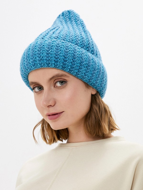 Шапочка утепленная с отворотом цвет темно-голубой ТД-477