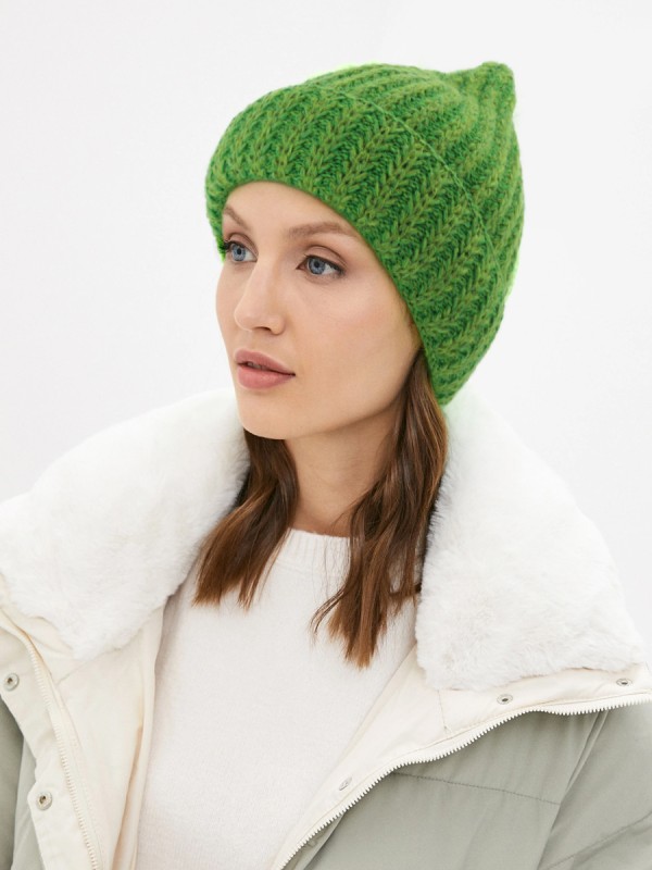 Шапочка утепленная с отворотом цвет зеленый ТД-477