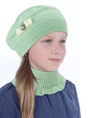 Комфортный комплект берет и снуд цвет салатовый ТД-478/3К
