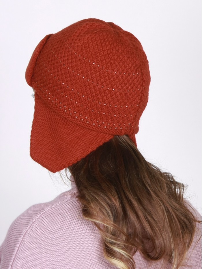 Ушанка двойная с метанитом терракотового цвета ТД-490