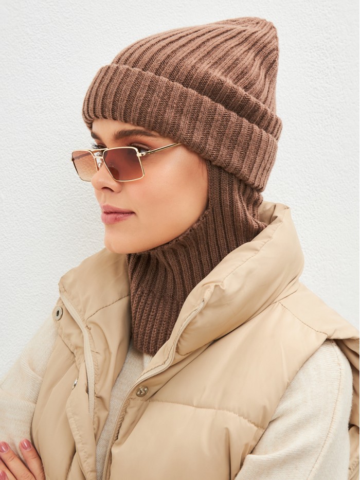 Дизайнерская балаклава с отворотом цвет кофейный ТД-500