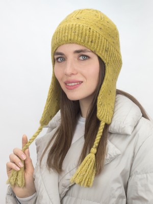 Утепленная шапочка с ушками цвет горчичный ТД-502