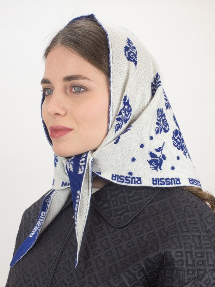 Оригинальная косынка Хохлома синего цвета ТД-509