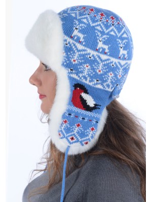 Ушанка комбинированная "Снегири" цвет голубой З-281/27