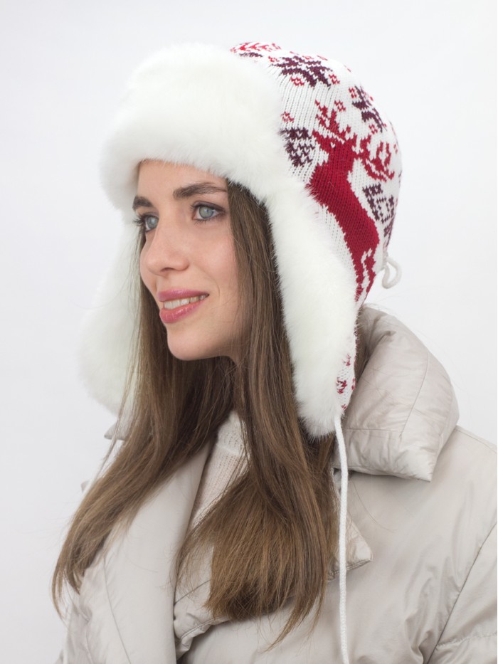 Ушанка молочно-красного цвета З-281/8