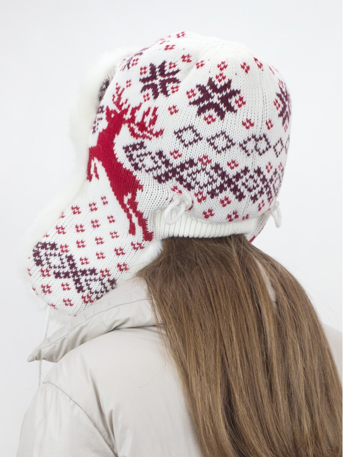 Ушанка молочно-красного цвета З-281/8