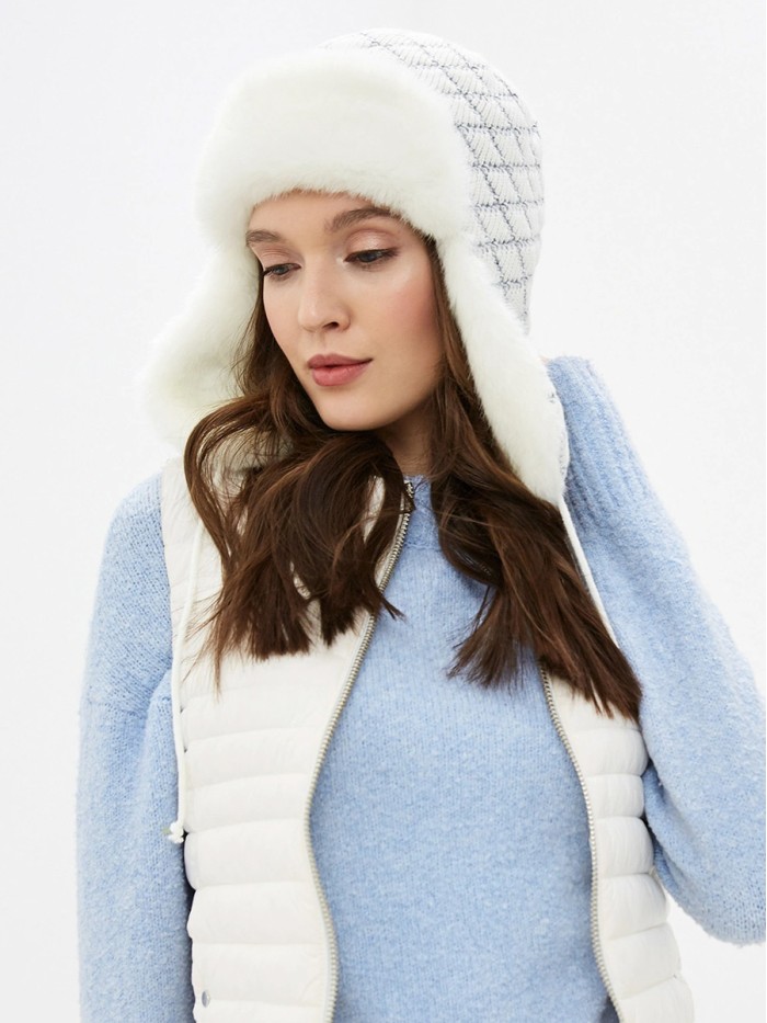 З-300 молочный-серый мех молочный ушанка