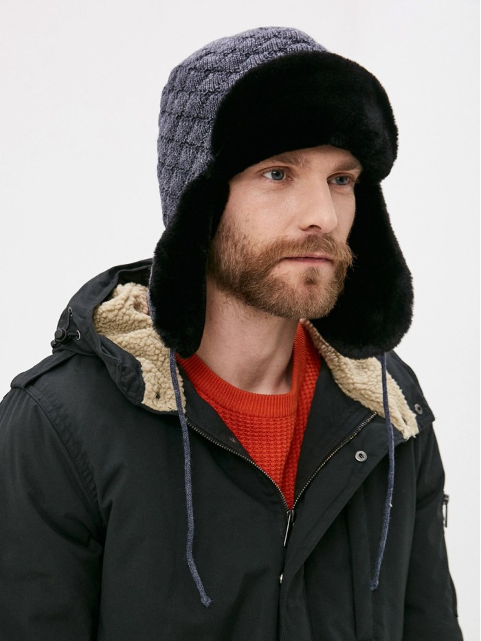 З-300 темно-серый мех черный ушанка