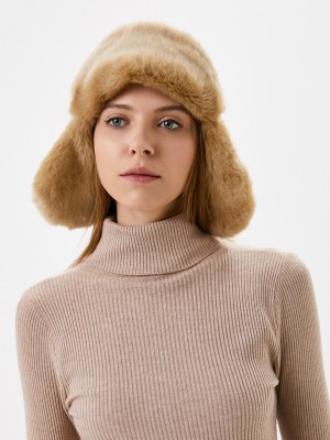 Яркая ушанка с регулировкой размера цвет бежевый З-311
