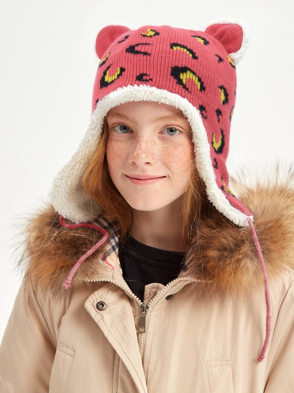 Ушанка двойная утепленная цвет коралловый З-312