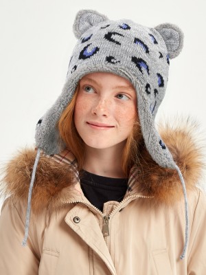 Ушанка двойная  утепленная "Мишка" цвет светло-серый З-312
