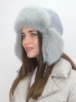 Ушанка с регулировкой размера серого цвета  З-319