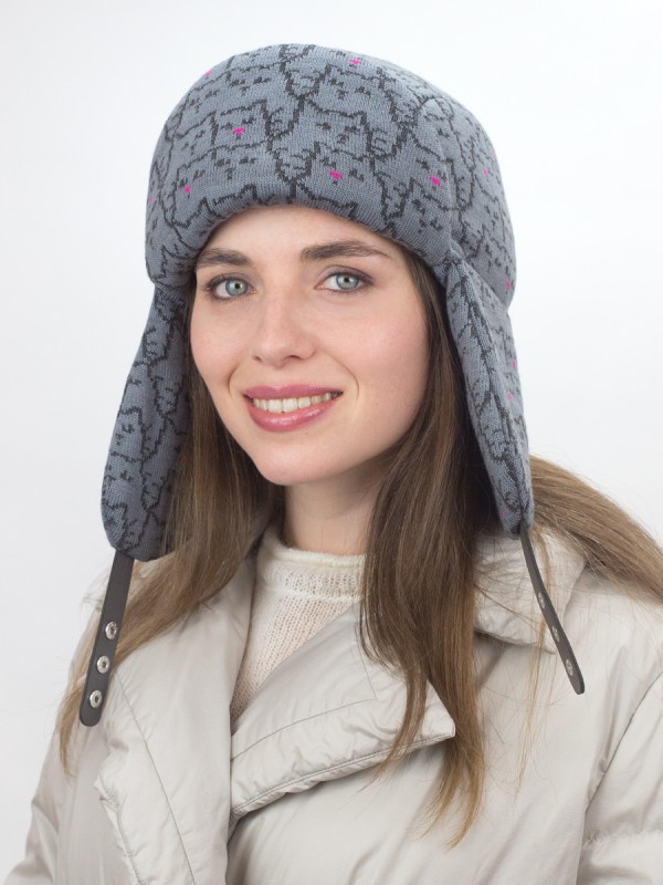 Универсальная утепленная  трикотажная ушанка цвет серый-маренго З-815/4