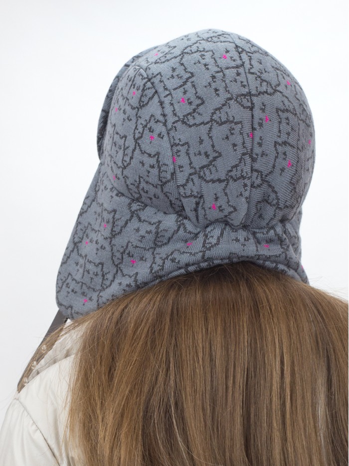Универсальная утепленная  трикотажная ушанка цвет серый-маренго З-815/4
