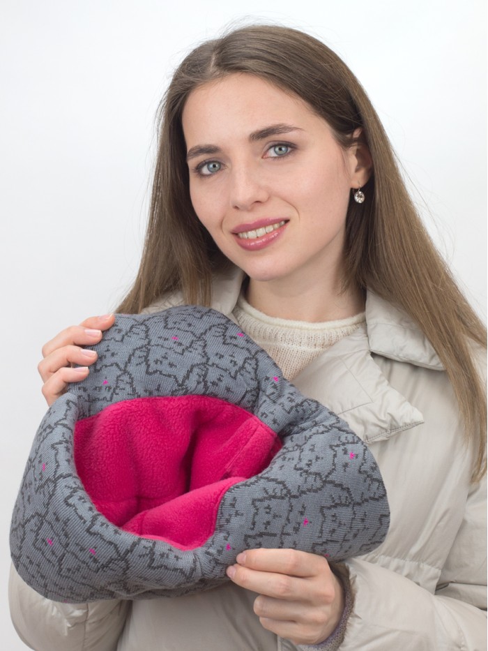 Универсальная утепленная  трикотажная ушанка цвет серый-маренго З-815/4