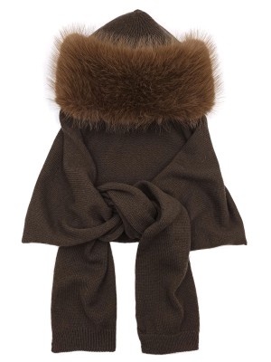 Комбинированная шапочка из эко меха в "Русском стиле" коричневого цвета З-818/1