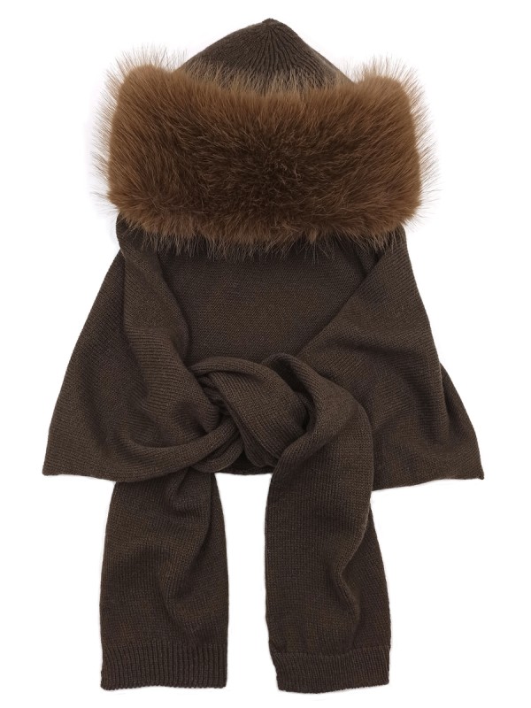 Комбинированная шапочка из эко меха в "Русском стиле" коричневого цвета З-818/1