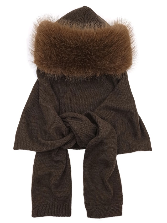 Комбинированная шапочка из эко меха в "Русском стиле" коричневого цвета З-818/1
