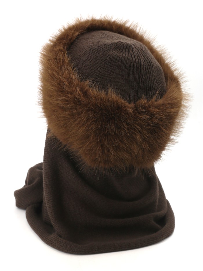 Комбинированная шапочка из эко меха в "Русском стиле" коричневого цвета З-818/1