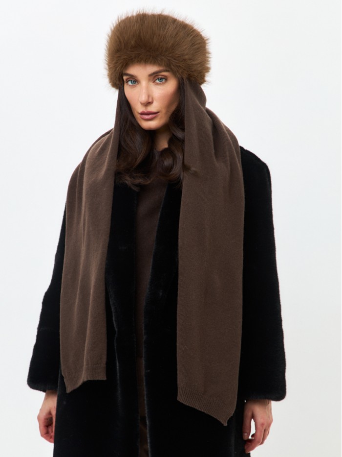 Комбинированная шапочка из эко меха в "Русском стиле" коричневого цвета З-818/1