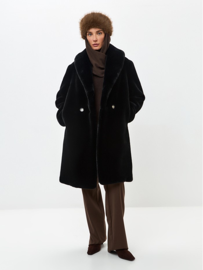 Комбинированная шапочка из эко меха в "Русском стиле" коричневого цвета З-818/1