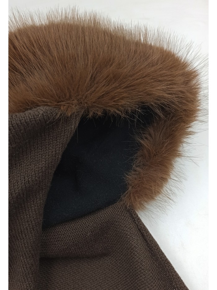 Комбинированная шапочка из эко меха в "Русском стиле" коричневого цвета З-818/1