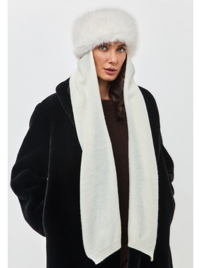 Комбинированная шапочка из эко меха в "Русском стиле" молочного цвета З-818/1