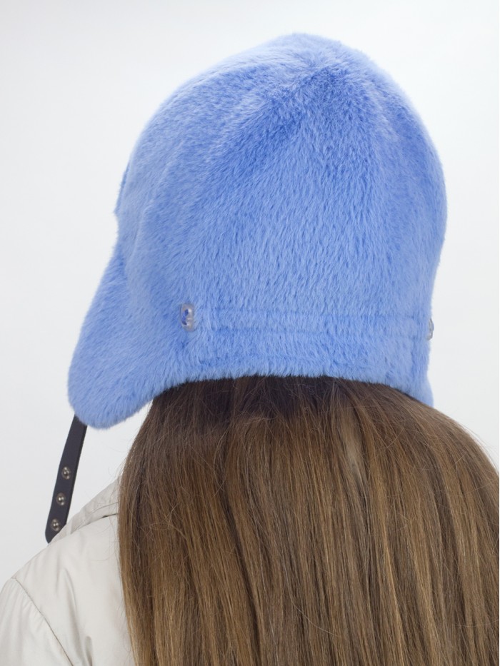 Нежная ушанка из экомеха цвет голубой З-841/1