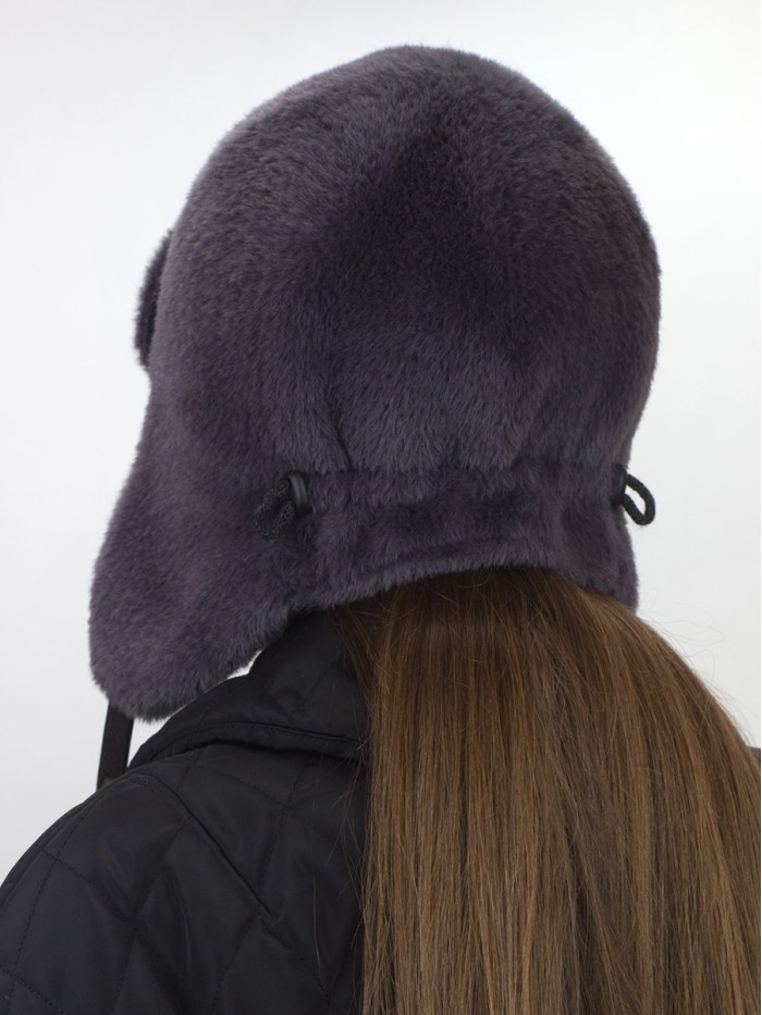 Нежная ушанка из экомеха цвет графит З-841/1