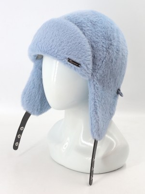 Нежная ушанка из экомеха цвет серо-голубой З-841/1