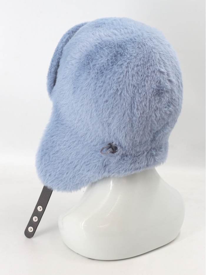 Нежная ушанка из экомеха цвет серо-голубой З-841/1