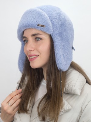 Нежная ушанка из экомеха цвет серо-голубой З-841/1
